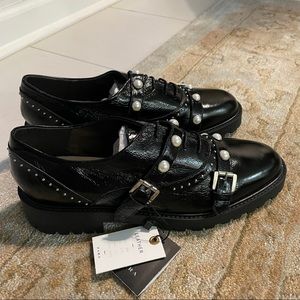 Zara Pearl Derby Oxford Shoes LaceUp Buckle Size 9